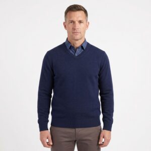 pull homme 100% laine col V marine WELLINGTON OF BILMORE modèle JACKw
