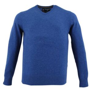 pull homme 100% lambswool col V bleu WELLINGTON OF BILMORE modèle JACKw