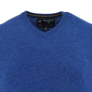 pull homme 100% lambswool col V bleu WELLINGTON OF BILMORE modèle JACKw