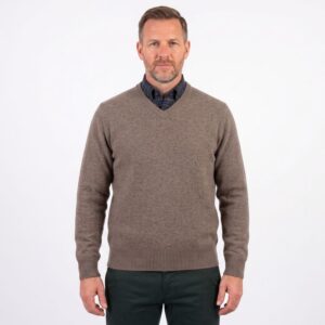 pull homme 100% laine col V beige/marron WELLINGTON OF BILMORE modèle JACKw