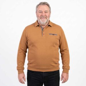 pull homme col polo coton épais GAILDO Camel