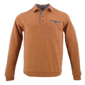 pull homme col polo coton épais GAILDO Camel