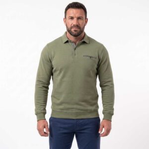 pull col polo coton épais GAILDO vert kaki