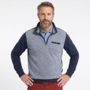 pull sweat bleu chiné MONTE CARLO avec poche poitrine