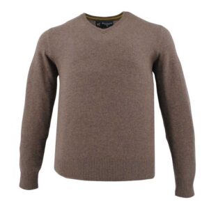 pull homme 100% laine col V beige/marron WELLINGTON OF BILMORE modèle JACKw