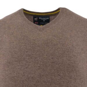 pull homme 100% laine col V beige/marron WELLINGTON OF BILMORE modèle JACKw