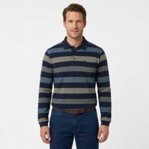 polo homme manches longues REDMOND rayé horizontalement 4 couleurs