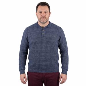 pull homme maille col polo MONTE CARLO bleu