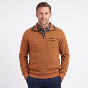 pull sweat col troyer zip chiné orange/ocre MONTE CARLO