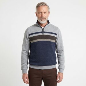 pull sweat col troyer zip rayé gris/bleu MONTE CARLO