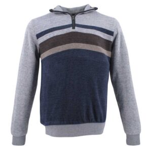 pull sweat col troyer zip rayé gris/bleu MONTE CARLO