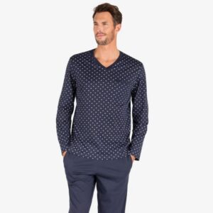 Pyjama homme mercerisé col V EMINENCE bleu imprimé