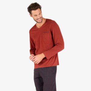 Pyjama Long col rond chaud coton gratté EMINENCE rouge