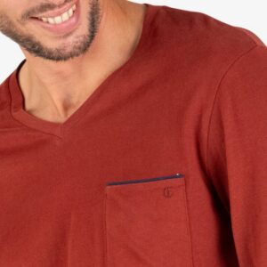 Pyjama Long col rond chaud coton gratté EMINENCE rouge
