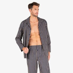 Pyjama homme boutonné popeline EMINENCE marine et beige
