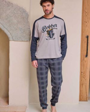 tenue d’intérieur homme imprimé moto MASSANA gris et bleu