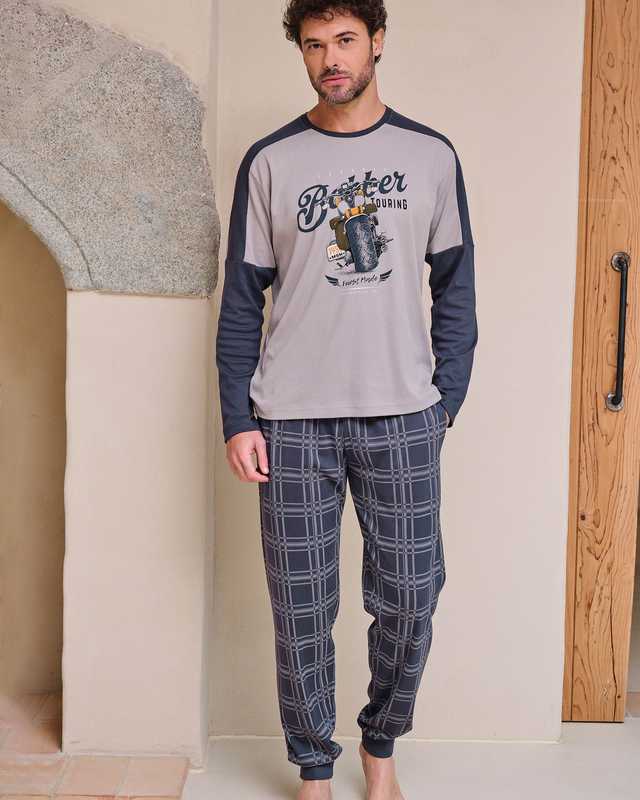 tenue d’intérieur homme imprimé moto MASSANA gris et bleu