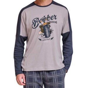tenue d’intérieur homme imprimé moto MASSANA gris et bleu