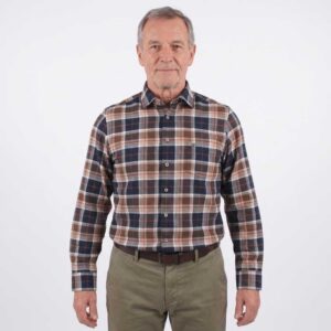 chemise homme flanelle REDMOND casual fit carreaux marron et beige